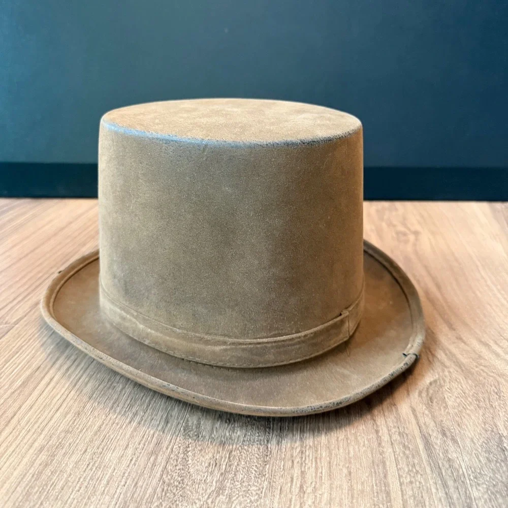 Vintage Tan Brown Suede Textured Top Hat Steampunk Costume Size 7.5 23.5in